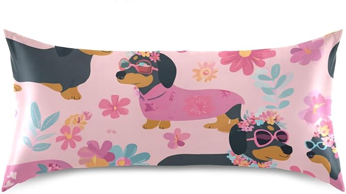 Cute Dachshunds Flowers Pink