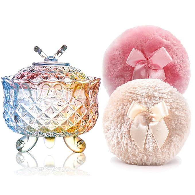 1 Beige 1 Pink Bow Puffs with Butterfly-Colorful