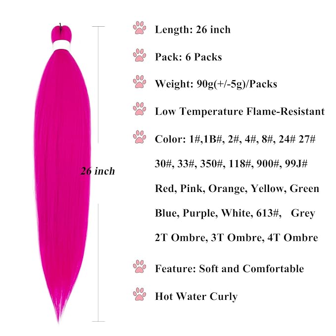 Hot Pink Braiding Hair 6 Packs