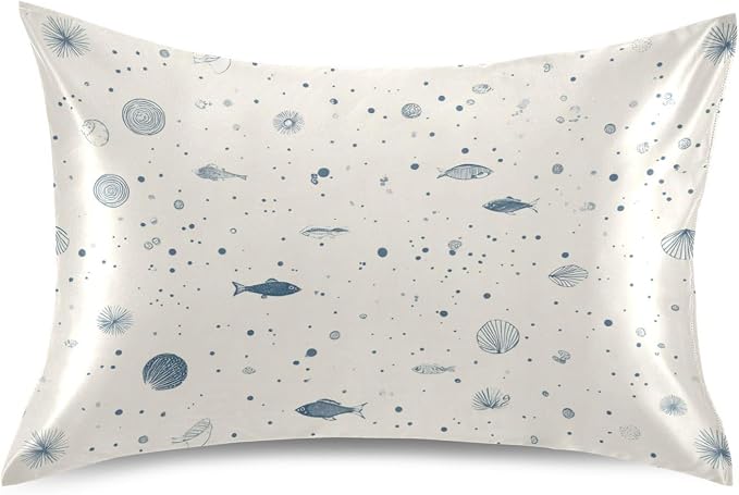 Light Beige Blue Fish Dots Ocean Minimalist