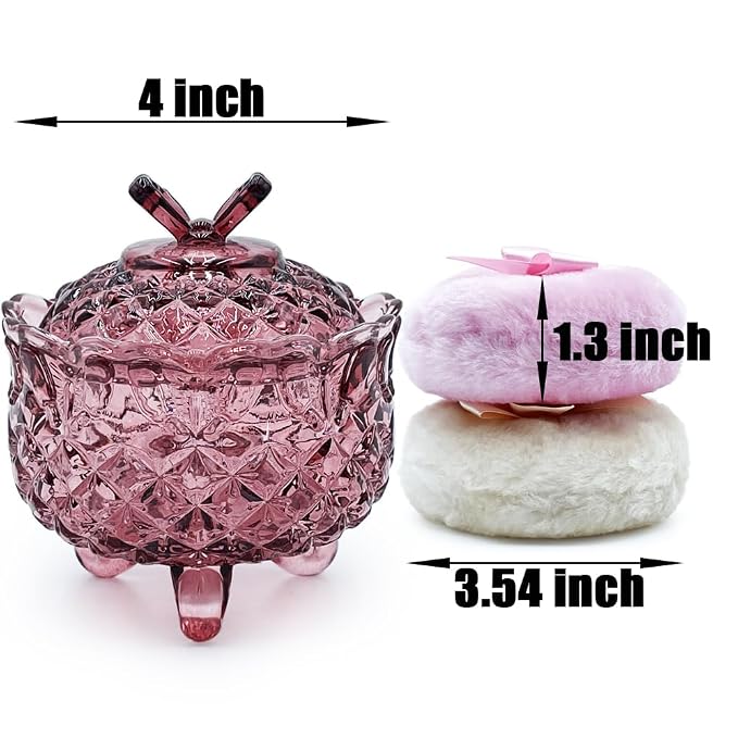 1 Beige 1 Pink Bow Puffs with Butterfly-Purplish Red