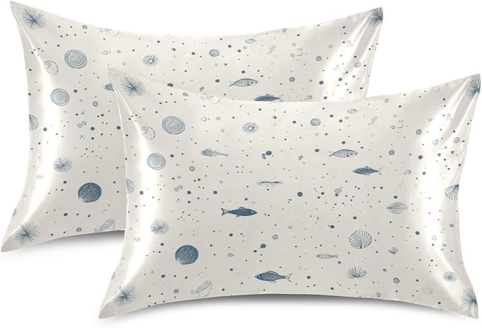 Light Beige Blue Fish Dots Ocean Minimalist