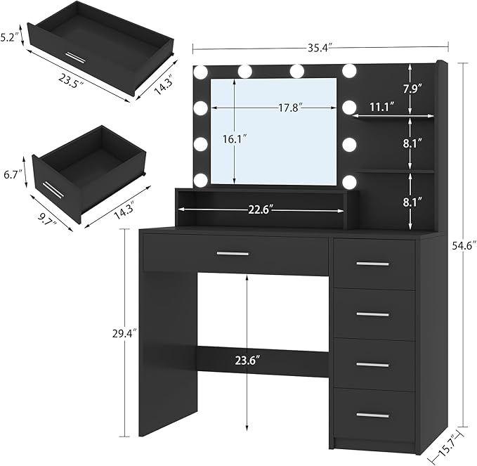 Black 5 Drawers