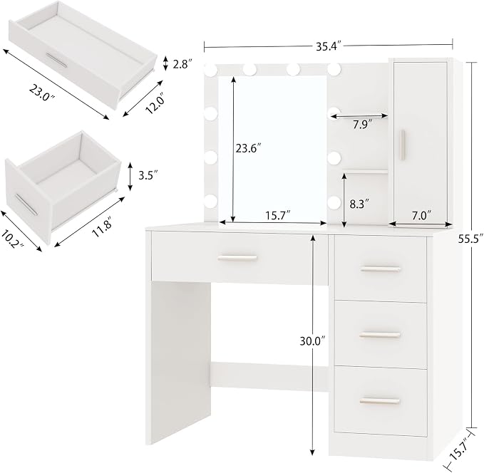 White 4 Drawers Vanity
