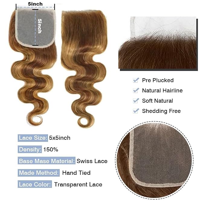 4/27 Body Wave Bundles with 5X5 Closure