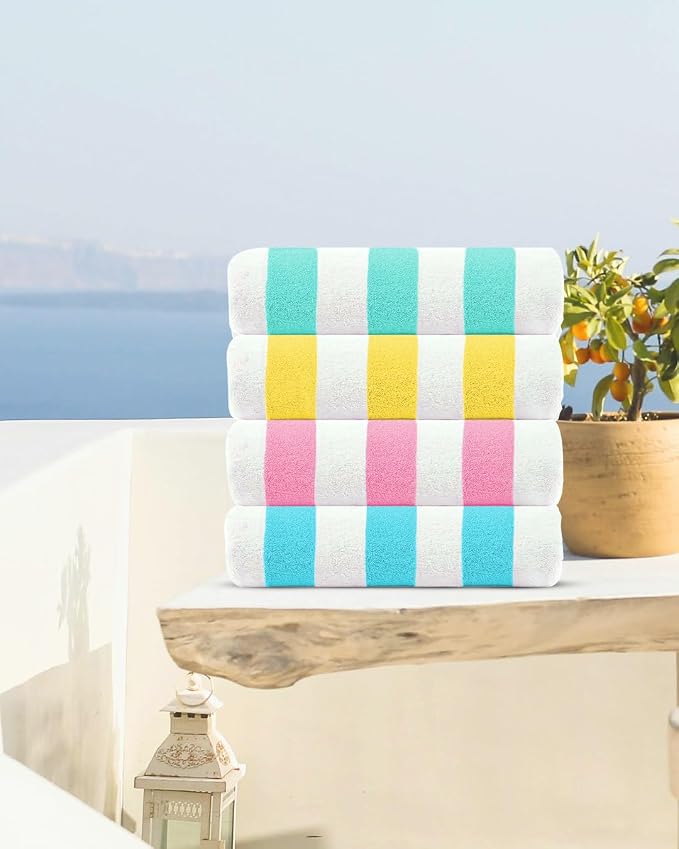 Cabana Beach Towel 4 Pieces, Teal, Lemon, Pink, Water Blue