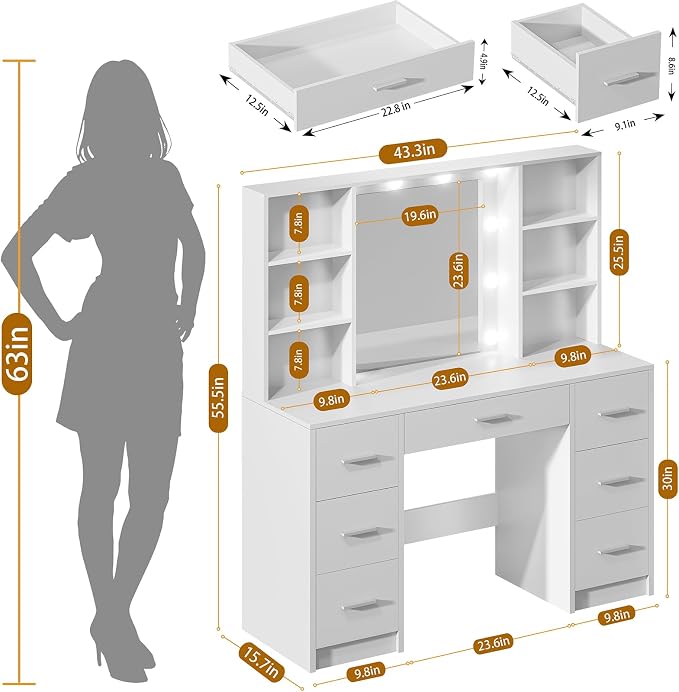 White With 7 Drawers & Shelves