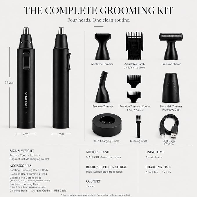 Matte Black - Mustache Trimmer + 3 Heads