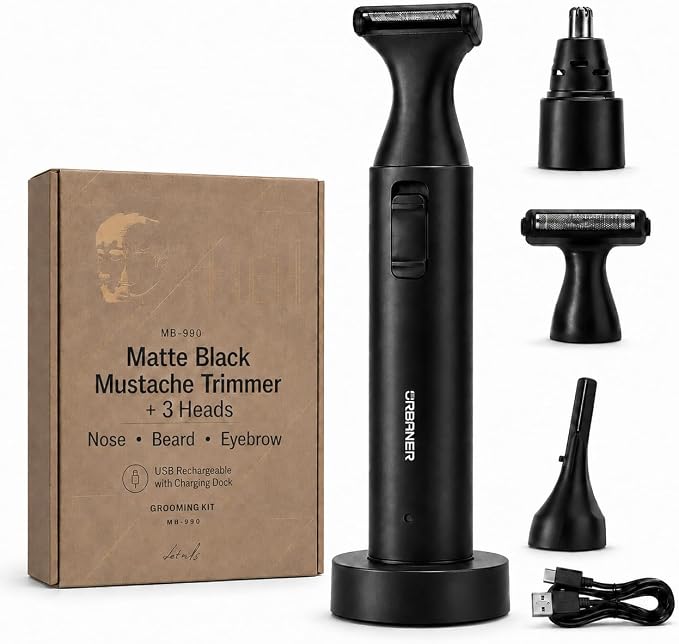Matte Black - Mustache Trimmer + 3 Heads