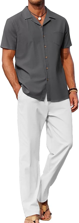 Dark Gray Shirt/White Pants