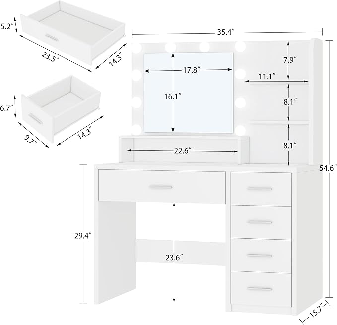 White 5 Drawers