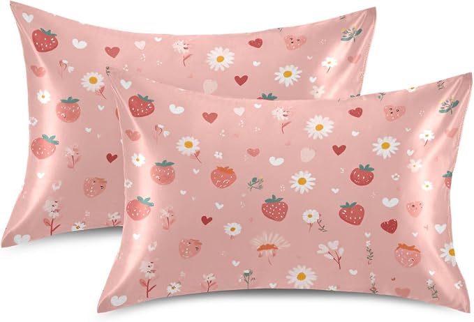 Pastel Pink Daisy Strawberry Hearts