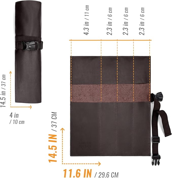 Knife Roll 4 Slots Brown