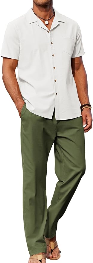 White Shirt/Army Green Pants