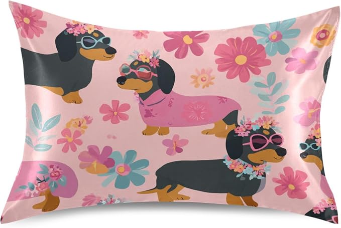 Cute Dachshunds Flowers Pink
