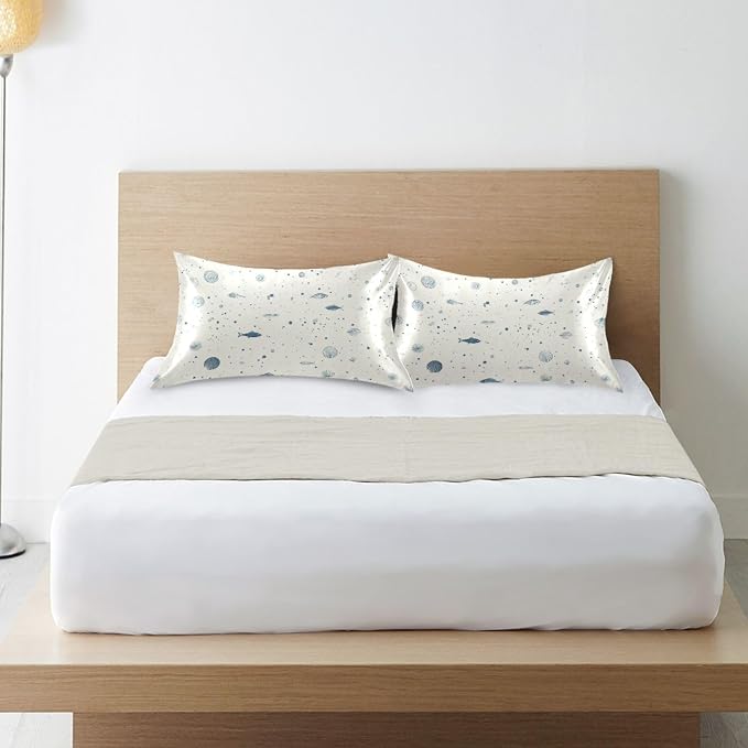 Light Beige Blue Fish Dots Ocean Minimalist