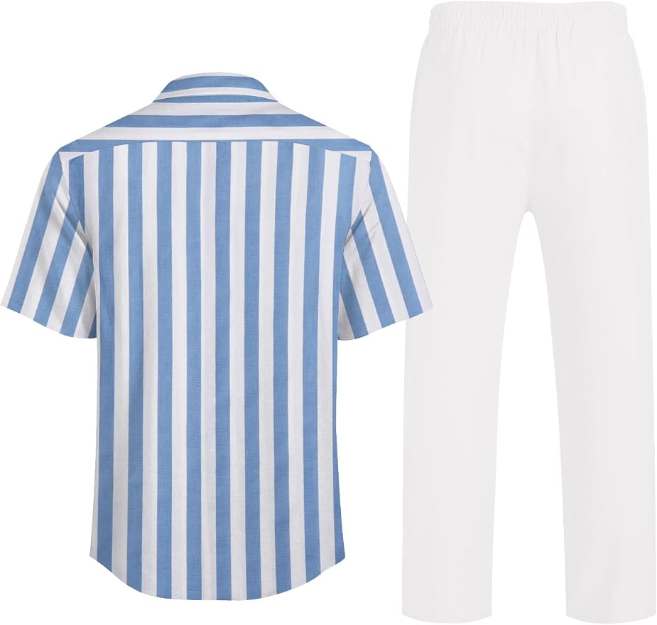 Blue Stripes Shirt/White Pants