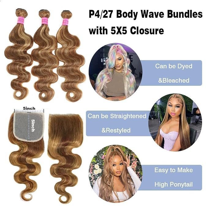 4/27 Body Wave Bundles with 5X5 Closure