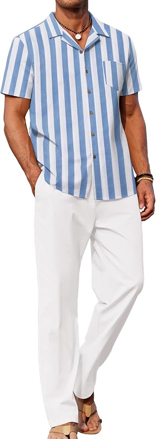 Blue Stripes Shirt/White Pants