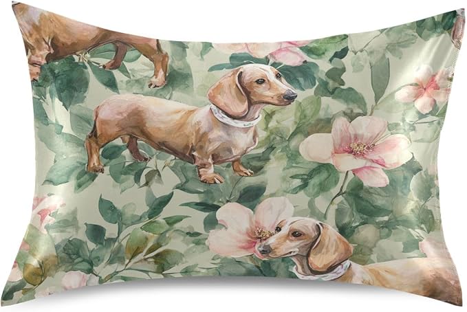 Dachshunds Flowers Green