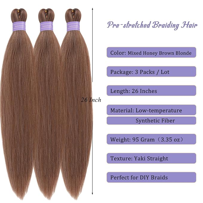 Mixed Honey Brown Blonde Braiding Hair Pre Stretched