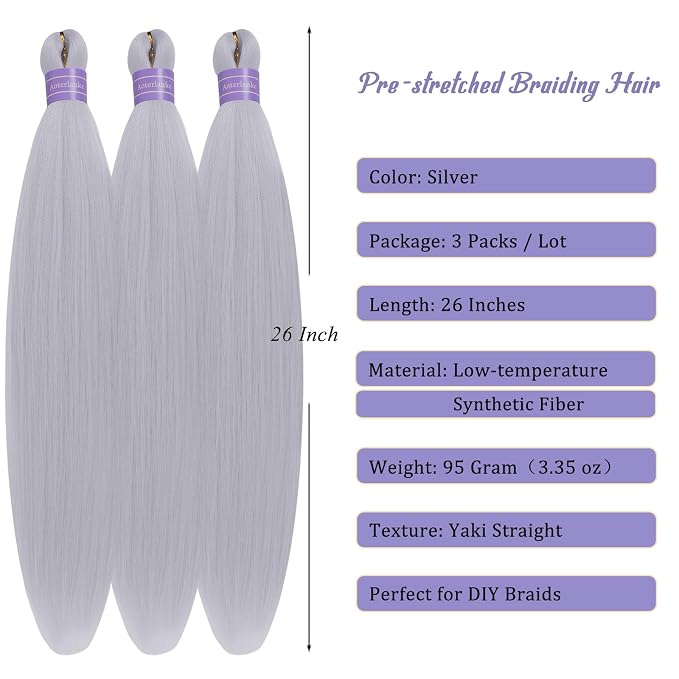 Silver Braiding Hair Pre Stretched