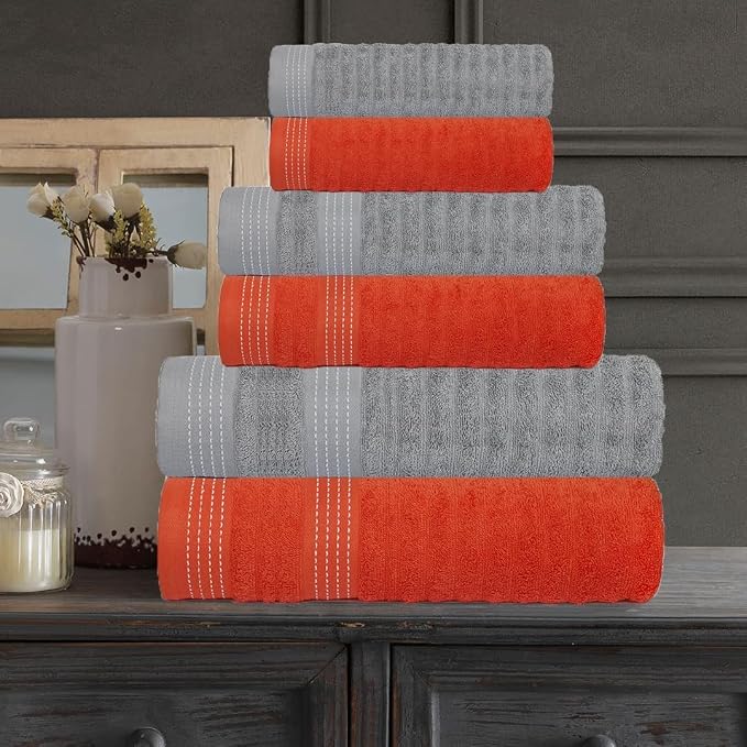Elegance 6pcs Towel Set Grey Violet-orange