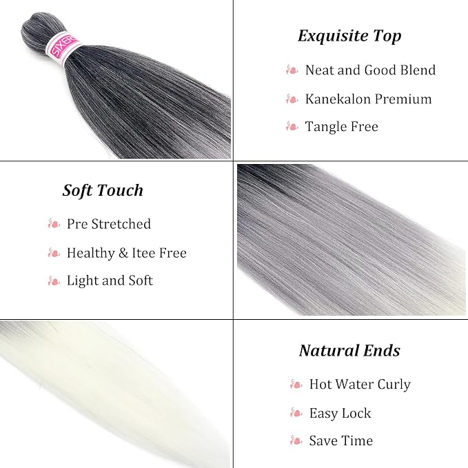 1B Grey White Ombre Braiding Hair