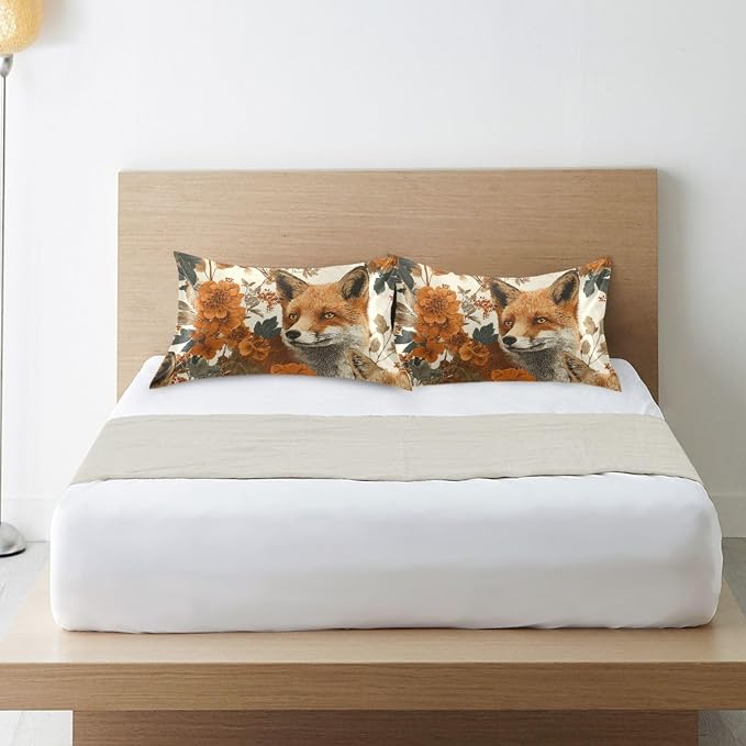 Foxes Autumnal Flowers Beige