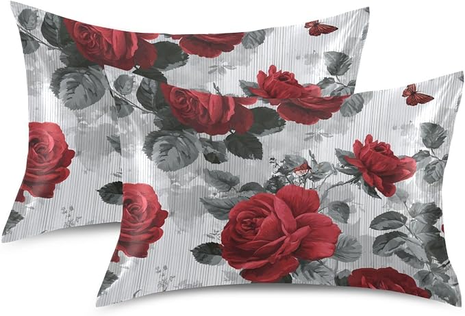 Grey and White Stripes Roses Butterflies