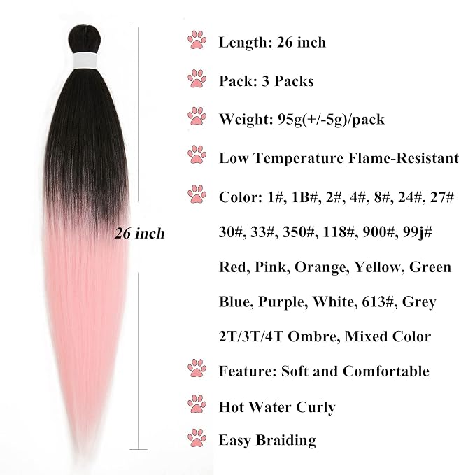 1B Peach Pink Ombre Braiding Hair 3 Packs