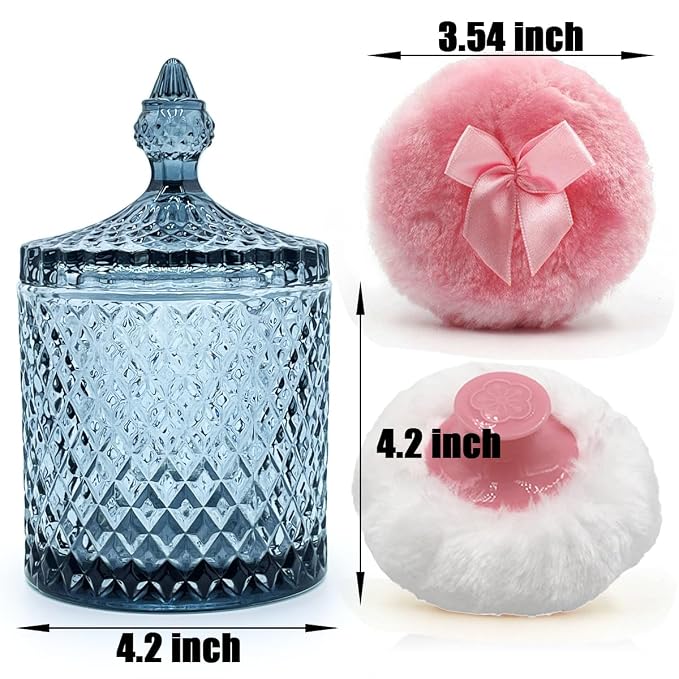 1 Handle 1 Bow Pink Puffs with Pointed Cylinder-Gray Blue-Large