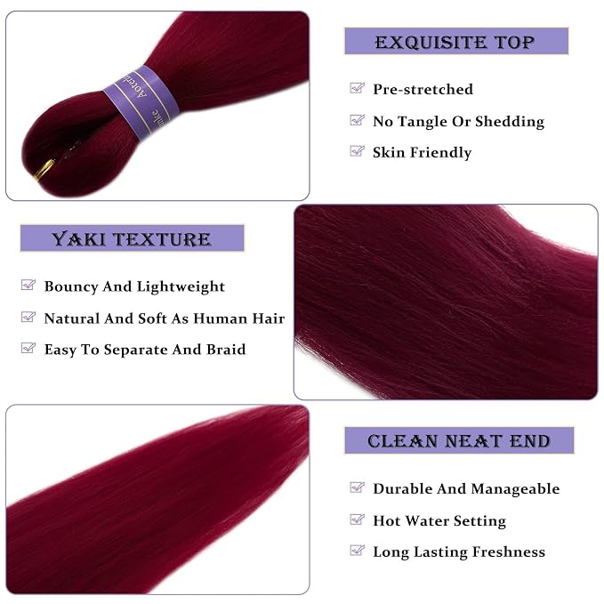 Burgundy Braiding Hair Pre Stretched