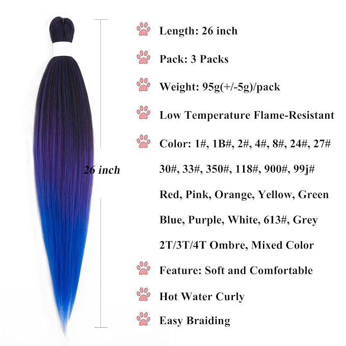 Mix Purple Blue Braiding Hair 3 Packs