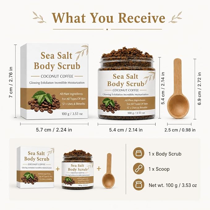 2PCS Body Scrub + Wooden Scoop