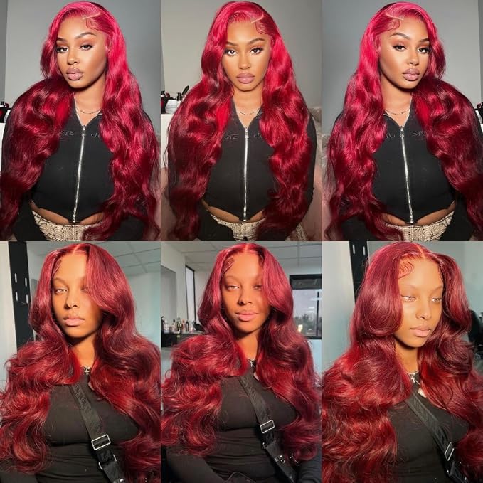 Red Body Wave Lace Front Wigs Human Hair