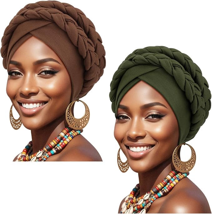 2 Pack Double Twisted Braid: Olive-green/Coffee