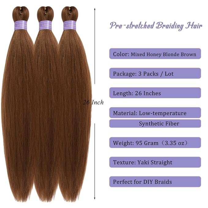 Mixed Honey Blonde Brown Braiding Hair Pre Stretched