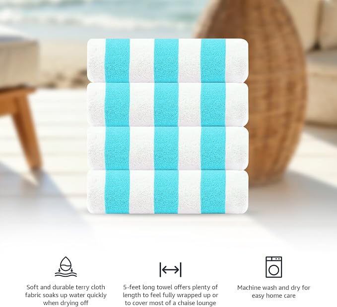 Cabana Beach Towel 4 Pieces, Water Blue