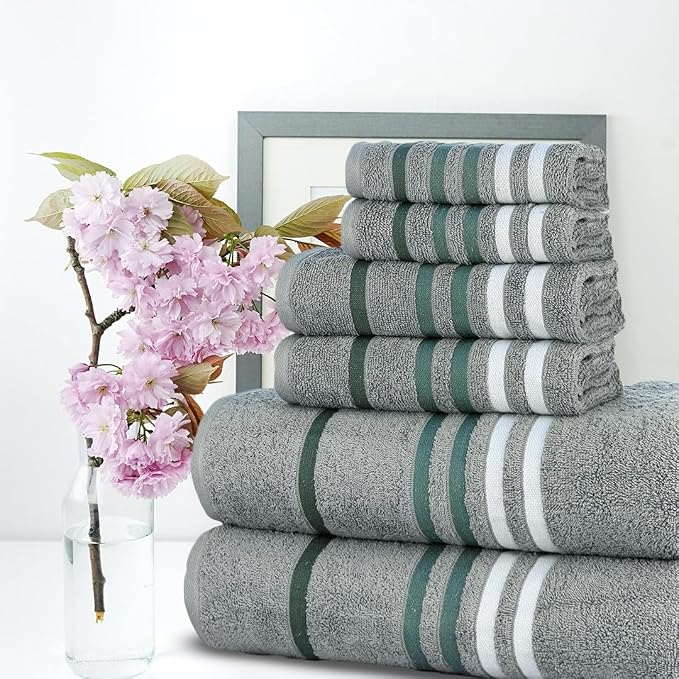 Exotic 6pcs Towel Set Pinstripe Grey