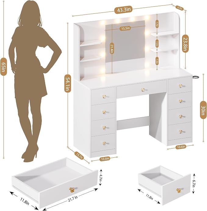 White With 9 Drawers & Shelves