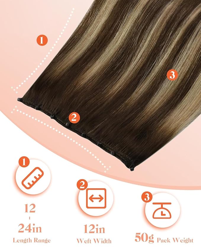 B-#4/4/27-Chocolate Brown Balayage Caramel Blonde
