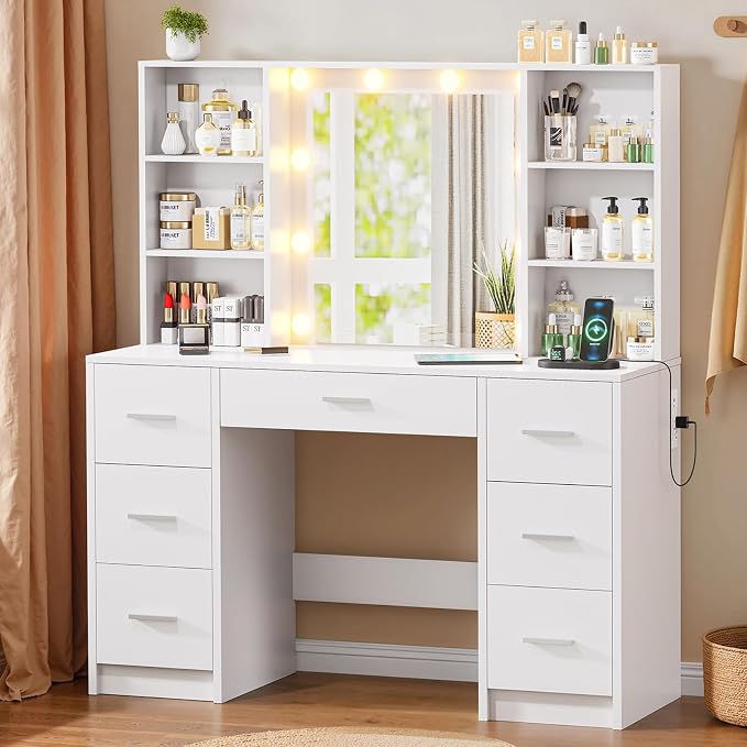 White With 7 Drawers & Shelves