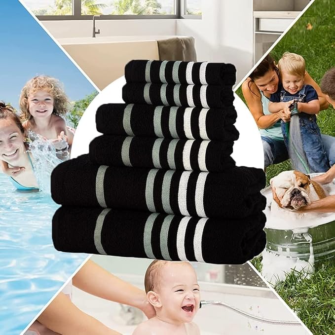 Exotic 6pcs Towel Set Dark Black