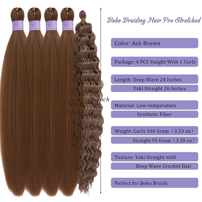 Ash Brown Braiding Hair with Boho Curls