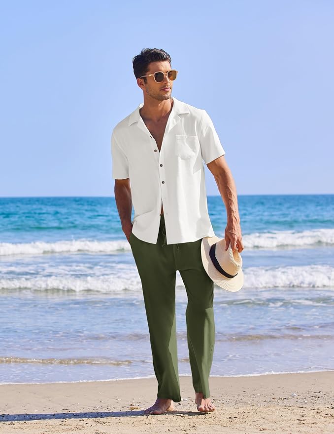 White Shirt/Army Green Pants