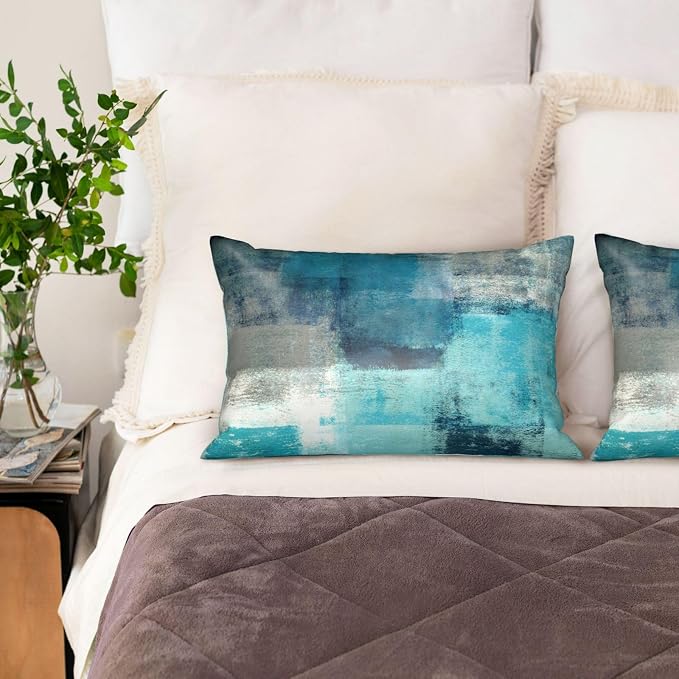 Turquoise and Grey Abstract Art