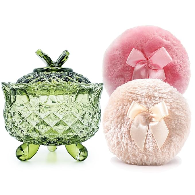 1 Beige 1 Pink Bow Puffs with Butterfly-Olive Green