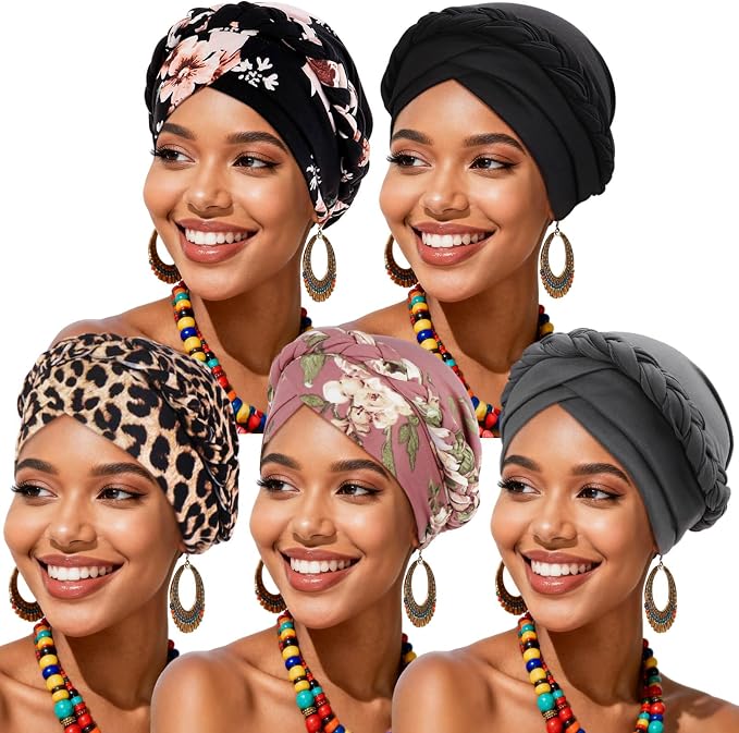5 Pack Twisted Braid: Pink, Flower Black, Leopard, Gray, Black