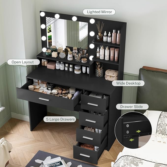 Black 5 Drawers